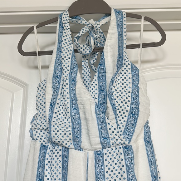 Line and Dot Boho White and Blue Halter JumpSuit - Picture 3 of 13